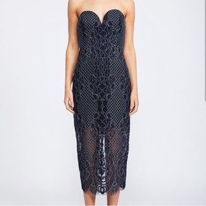 Shona Joy Blue lace bustier midi dress